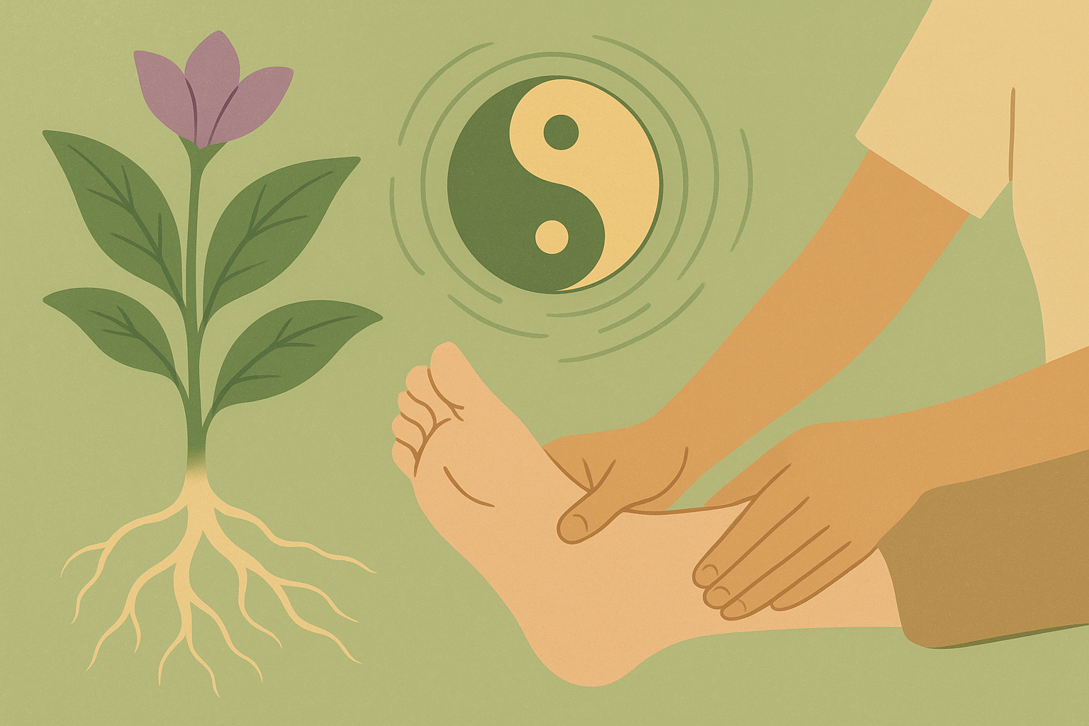 Traditional Chinese Medicine holistic healing philosophy - yin yang balance and natural wellness illustration